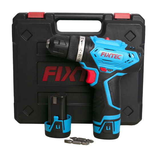 Fixtec Cordless Drill Driver Kit with 2 Batteries 12V Power Drill 25nm 20+1 Clutch Variable Speed Electric Screw Driver