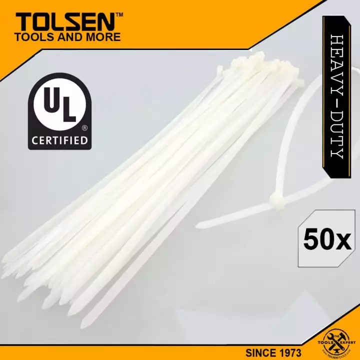 Tolsen Plastic Cable Zip Tie Fasten Wrap 4.8X300mm 50Pcs  50110
