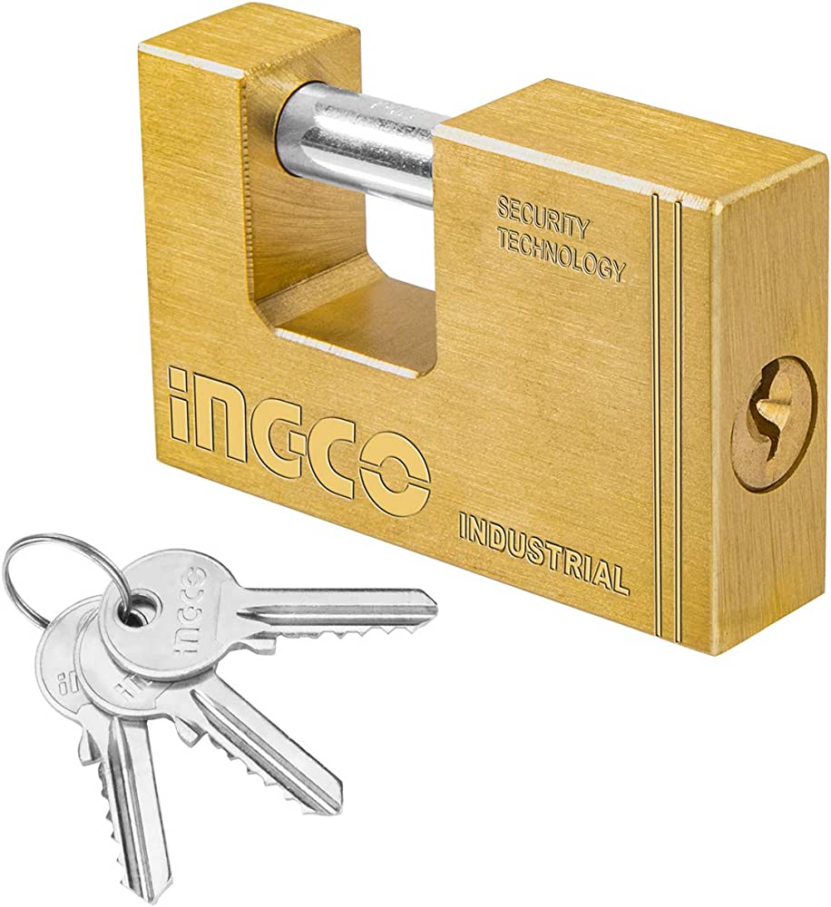 INGCO Rectangular Padlocks Heavy Duty Brass Block Padlock Shutter Padlock (60mm) DBBPL0602