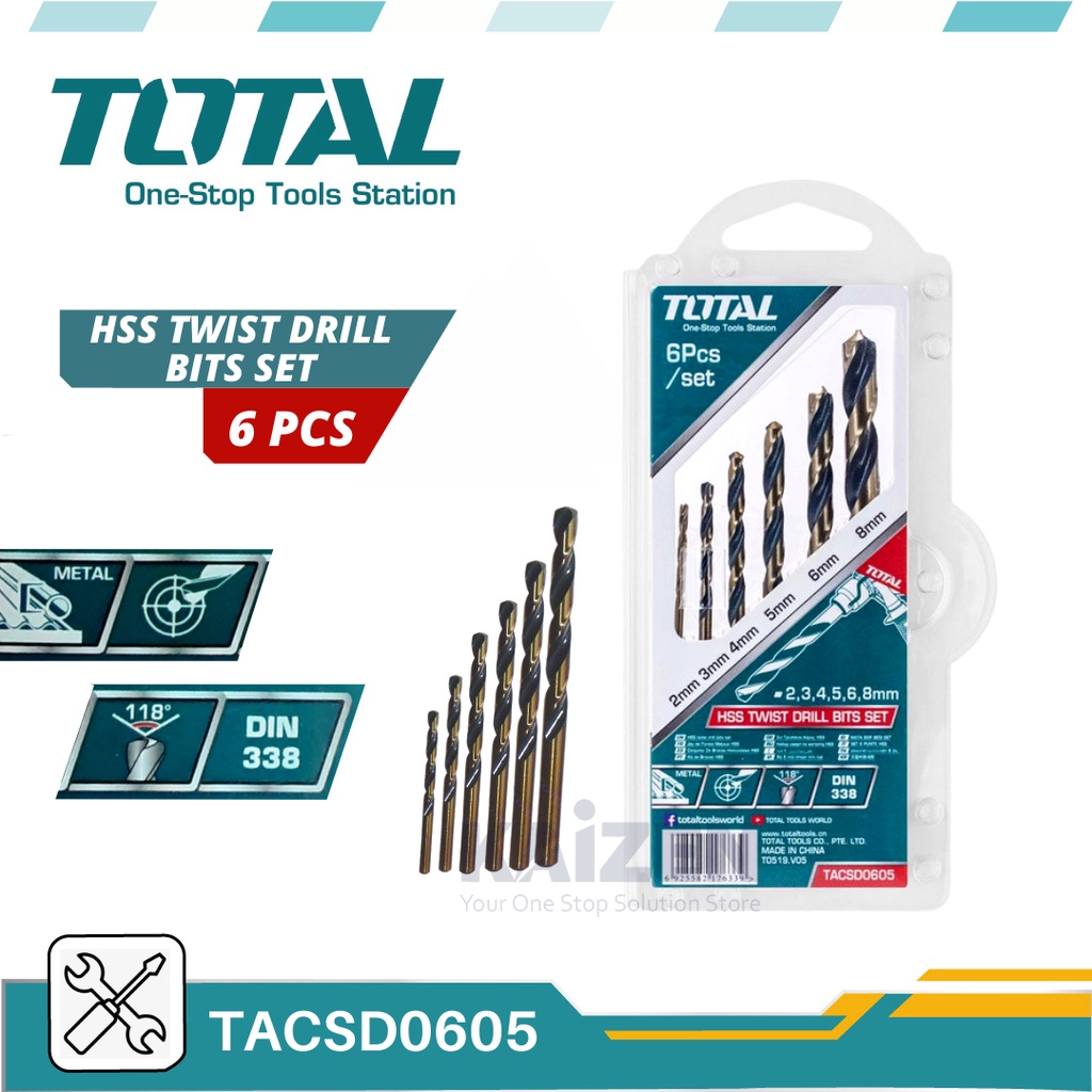 TOTAL 6 PCS HSS TWIST DRILL BITS SET  TACSD0605