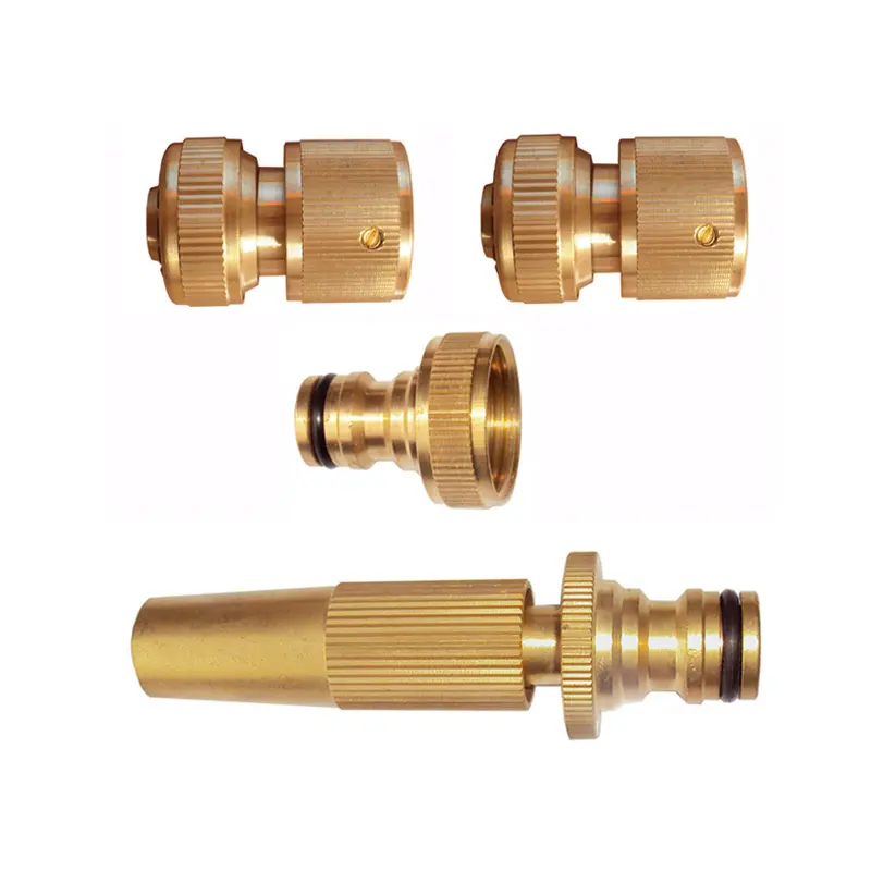 Brass Garden Spraying Nozzle and Quick Connect Hose Couplings Set, 1/2"-13mm hose