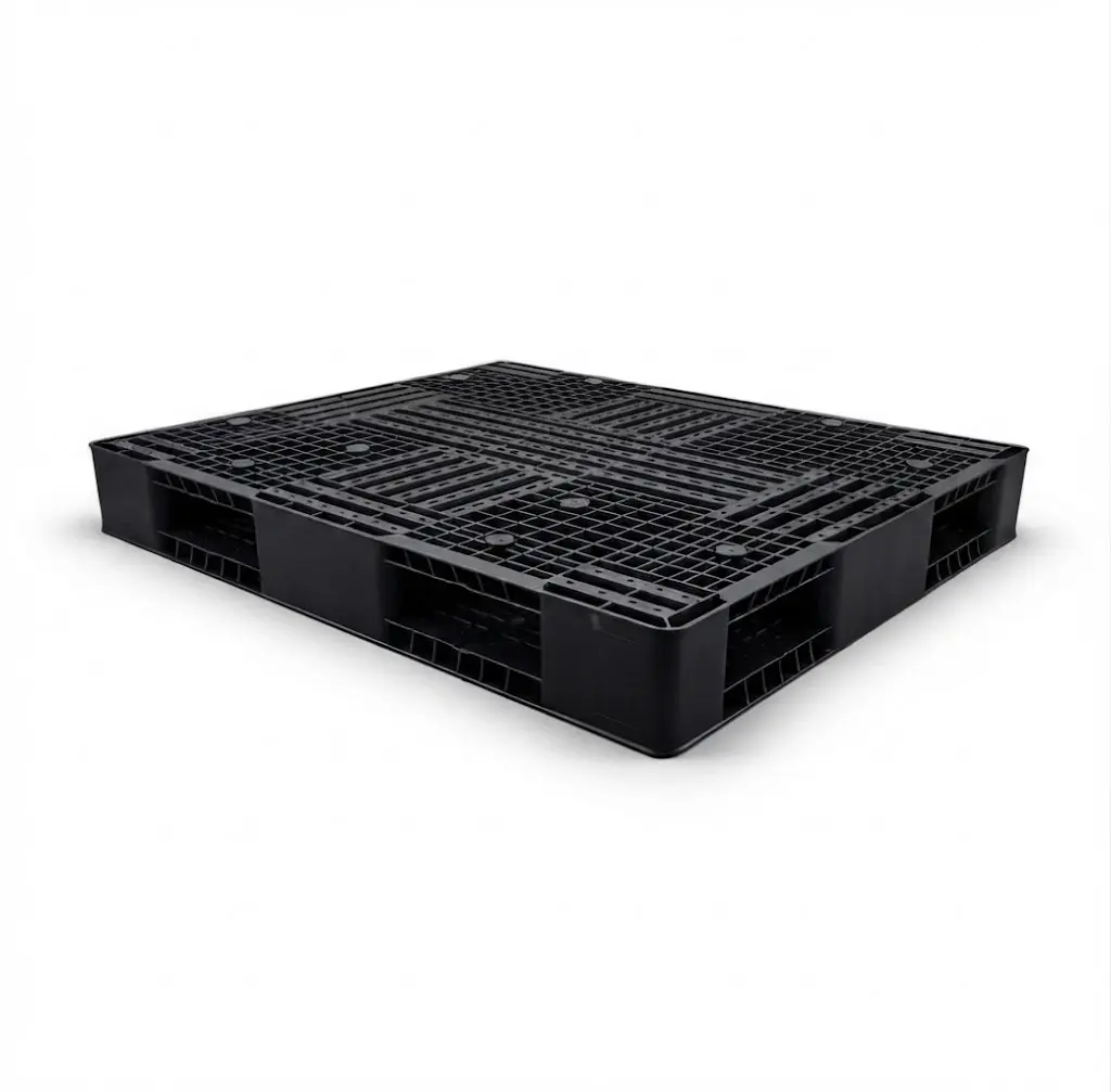 Saudi-Made Heavy-Duty 100x120cm 15.2kg Black Virgin Plastic Pallet (4-Ton Static Capacity)