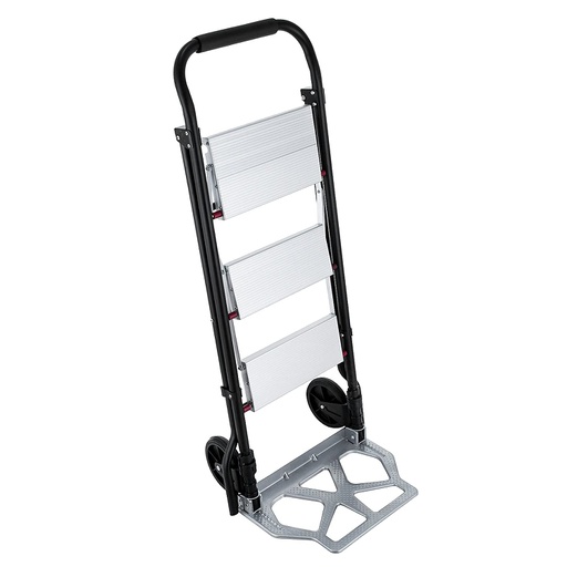 [1140060] 2-in-1 Practical 3-Step Ladder and Hand Truck Trolley With Two Wheel