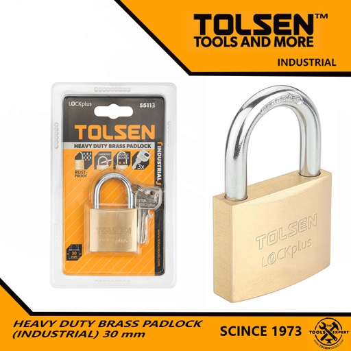 [6933528755036] Tolsen Brass Padlock Heavy Duty Size 30 mm 55113