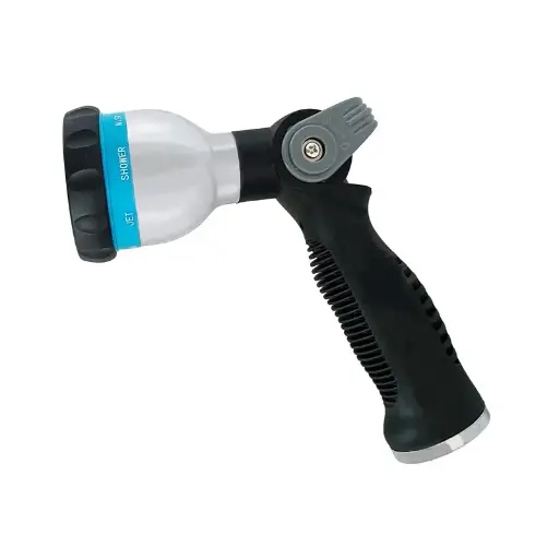 [51-650] Aluminum Thumb Control Spray Nozzle with Soft Grid Holder and 8-function Nozzle, 3/4" FIP